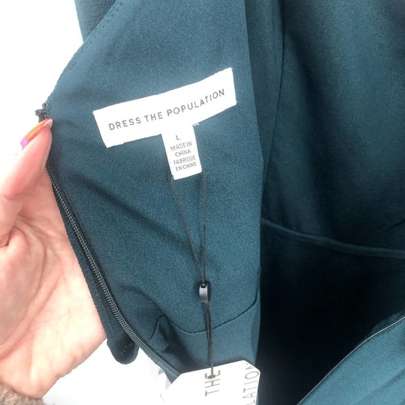 DRESS THE POPULATION Gracelyn Pine Blouson High Slit Maxi Dress Size Large NEW - Picture 12 of 14